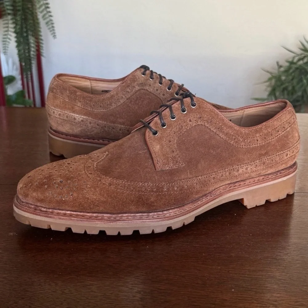 Gordon Rush Suede Leather Oxford Wing Tip Casual Dress Shoes Cognac Brown | Sz 9